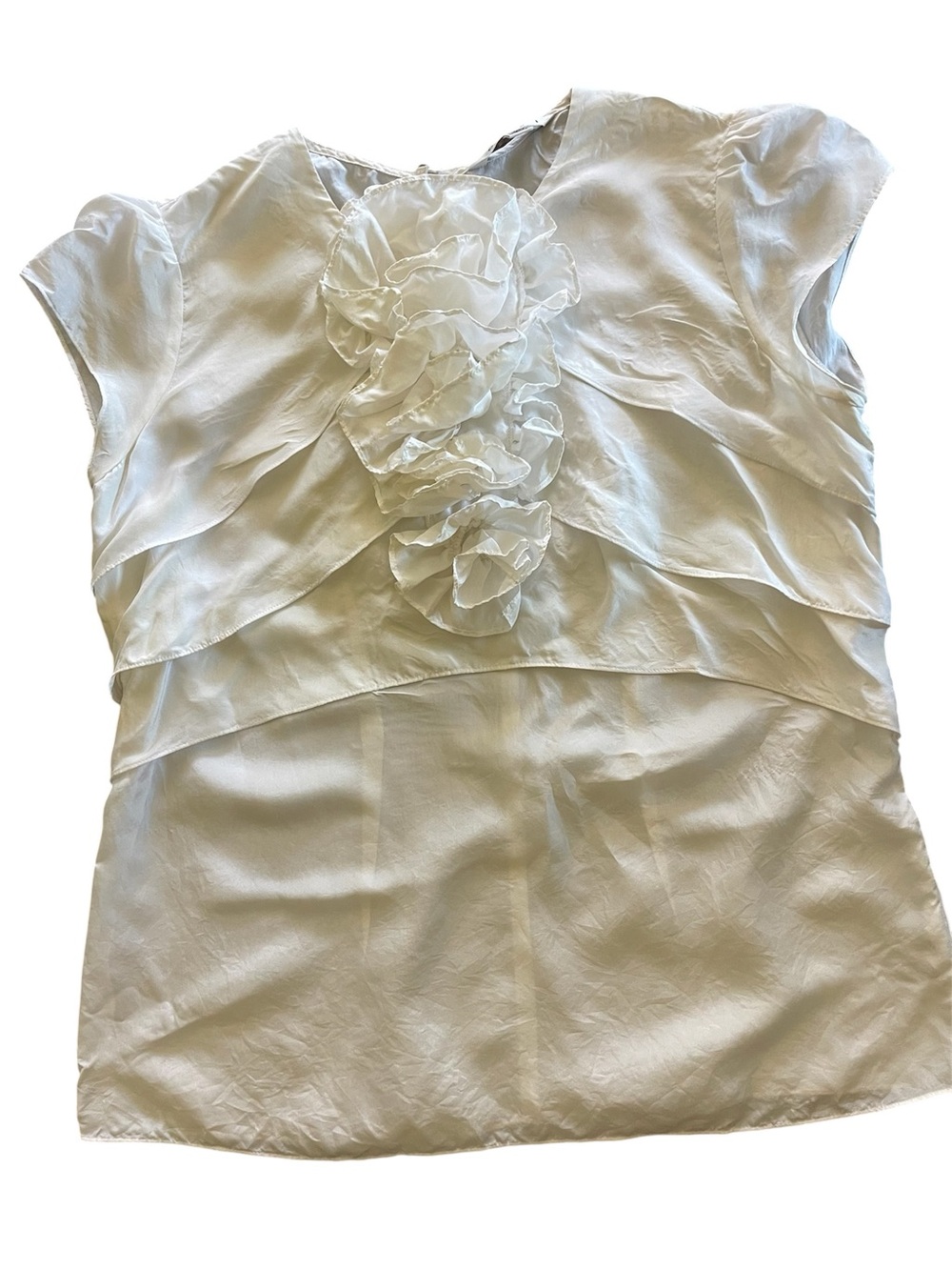 CAbi White Layered Ruffle Front Blouse Silk Size Medium
